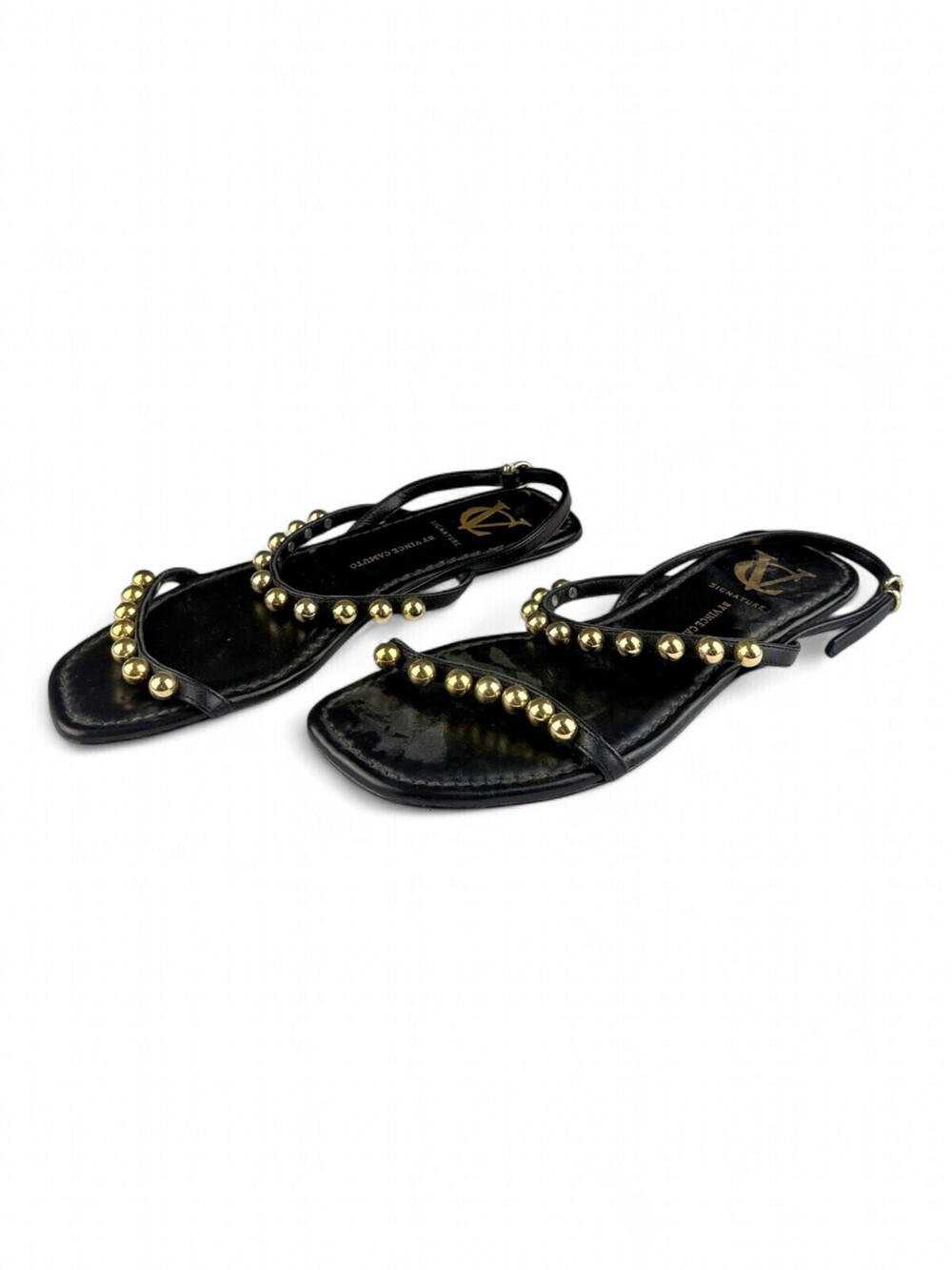 Vince Camuto Black Gold-Stud Slingback Flat Sandals Size 7